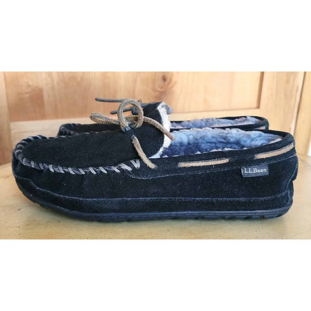 L.L. Bean US 10 Wicked Good Black Suede‎ Moccasin Slippers Preppy Quiet Luxury